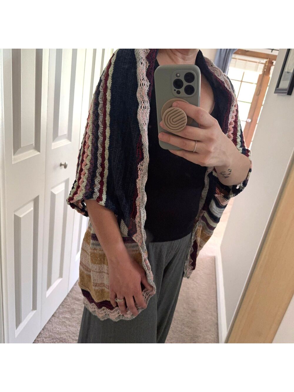 Anthropologie Moth Kearny Crocheted Cardigan Sweater Boho Colorful Open Front M